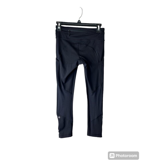 LULULEMON Run Tempo crop Leggings Ruched lower leg side Black Stretch #323 - Picture 2 of 12